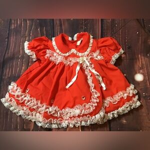 Vintage baby girl Bryan Sz.S red & white dress ruffles lace